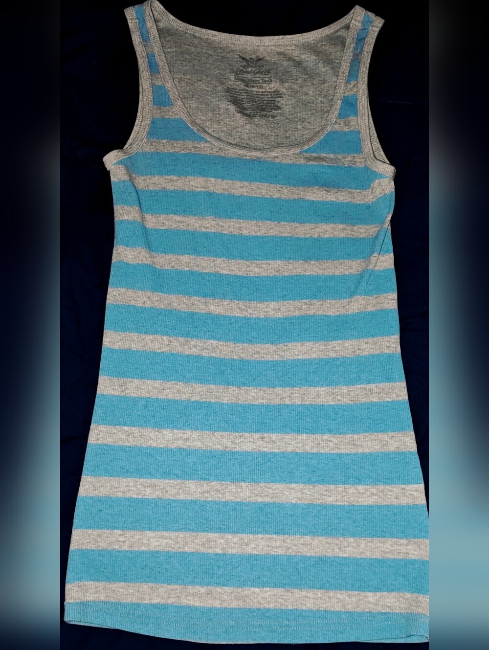 Must Have Blue and Gray Striped Ribbed Tank Top By Faded Glory